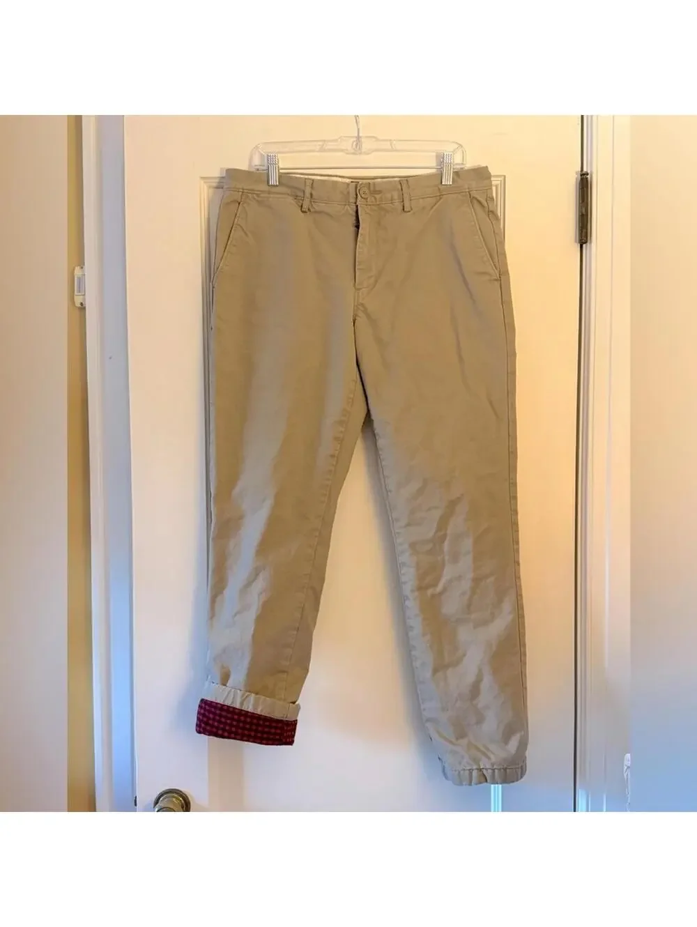 Vintage J. Crew 770 Khaki Chino pant w buffalo check flannel lining  34 x 32